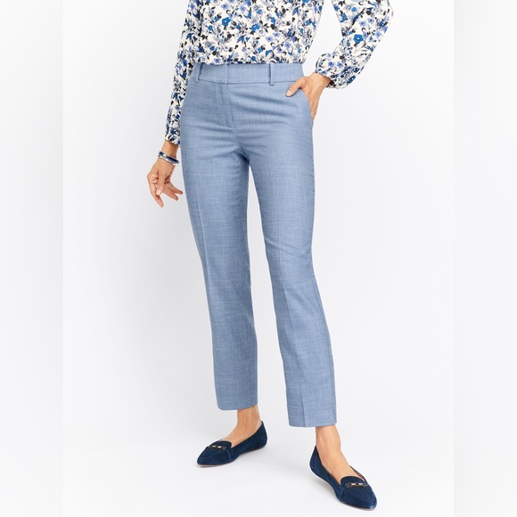 TALBOTS High Waist Hampshire Blue Ankle Pants Straight Leg 32 inch Plus Size 14 - Picture 1 of 17
